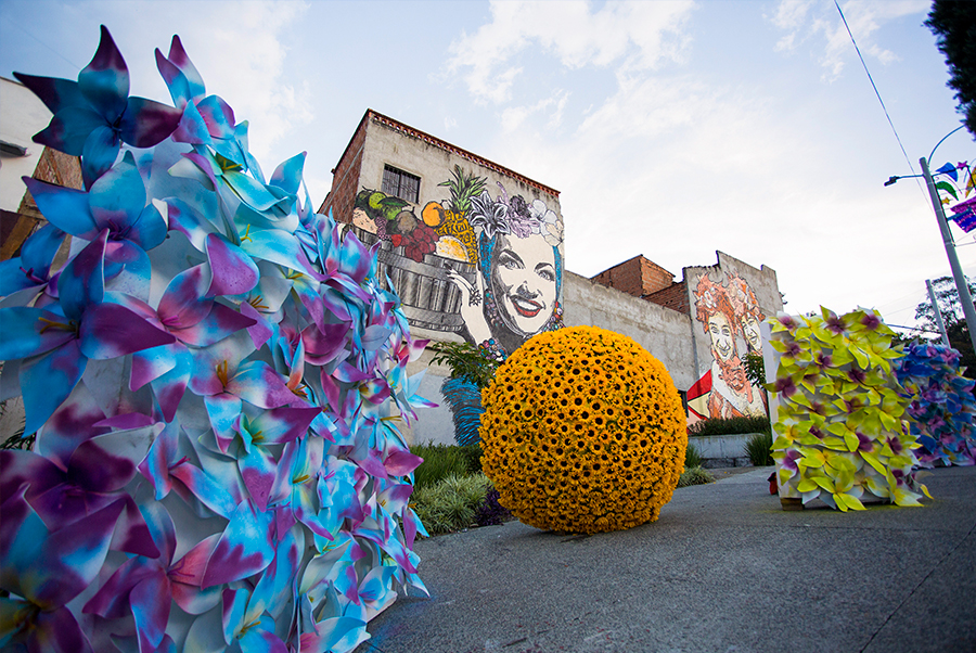 Flower fair parade in the streets of Medellin