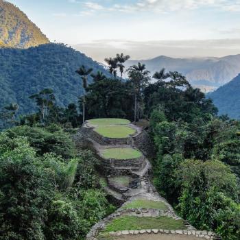 Panoramic view of the sunny blue sky in the Lost City at Sierra Nevada, Santa Marta.